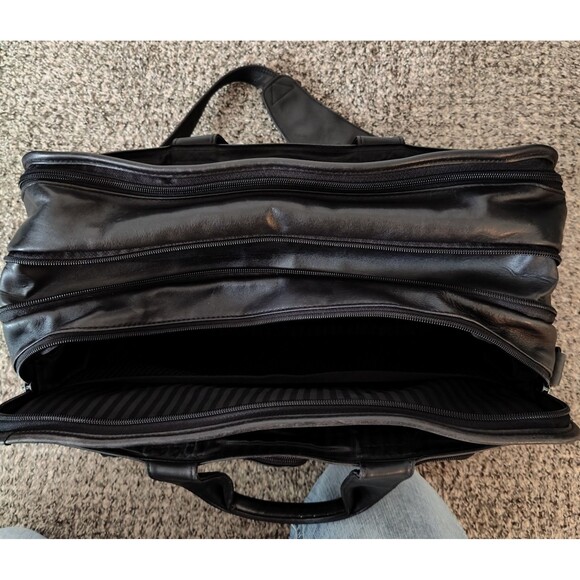 Tumi Alpha Tpass Black Expandable Leather Briefcase Carryon Bag Strap - Picture 4 of 15